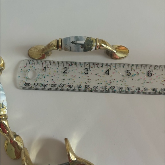 Lot Of 8 Brass Tone & Ceramic Lighthouse Drawer Door Pulls 3" Center - Picture 2 of 4